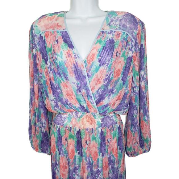 Diane Freis Women's Sz L Floral V-neck Drop Waist Maxi Dress(1816) - Picture 3 of 8